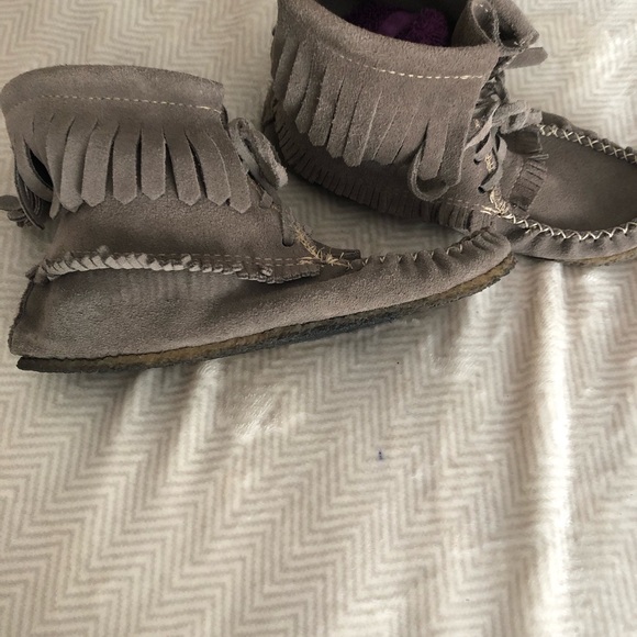 Taupe/ grey suede high top moccasin shoes/slippers, 6 - Picture 4 of 6